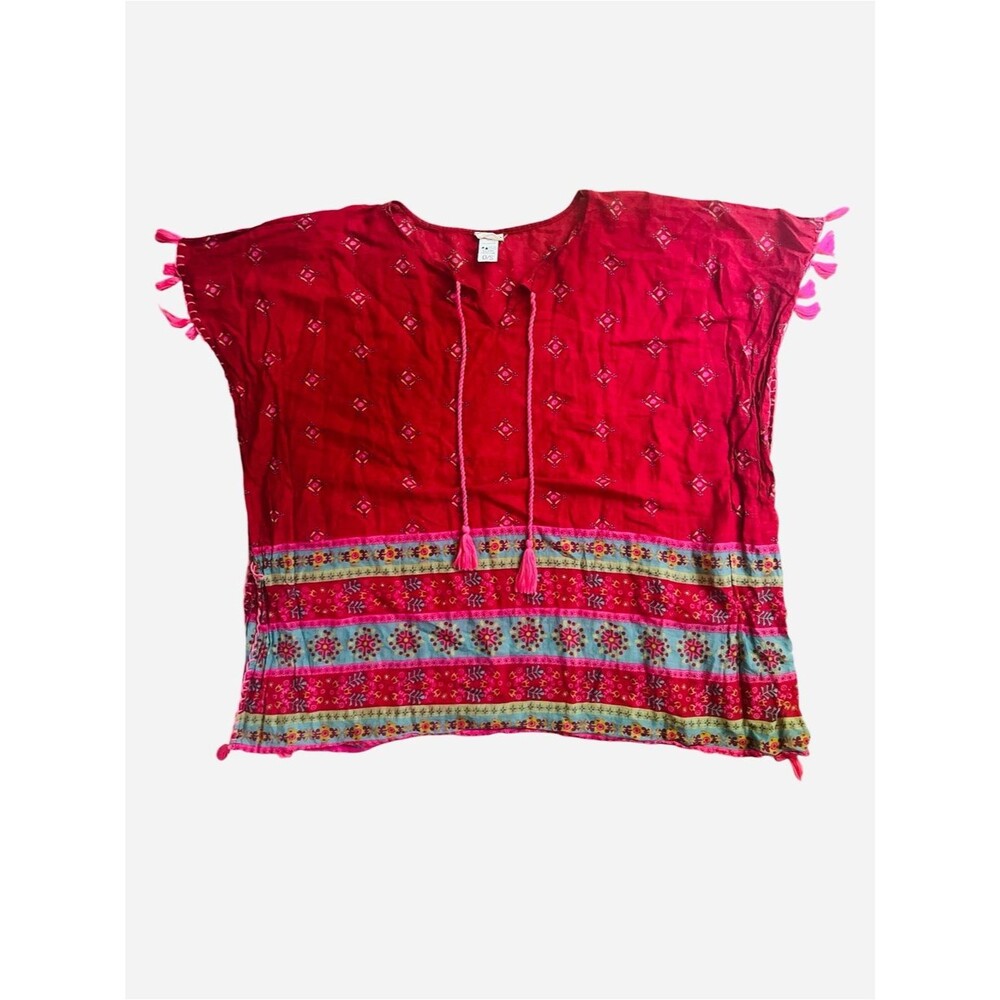 NATURAL LIFE Cotton Red Boho Cover-Up One Size Beach Hippie Metallic Sunshine